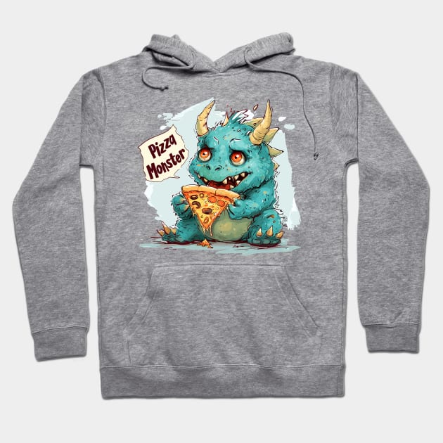 Cute Pizza Eating Monster Hoodie by Obotan Mmienu